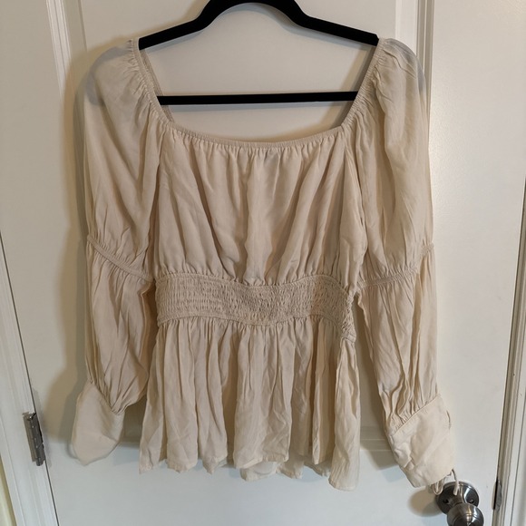 Scarlet Darkness Smocked Waist Renaissance Peasant Top Shirt Cream Medium - Picture 5 of 9